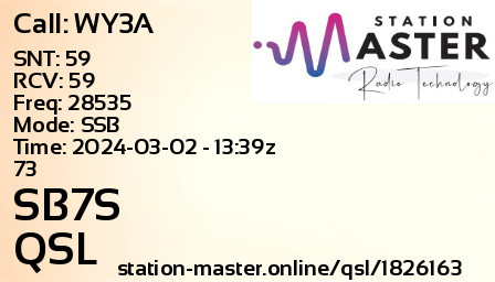 QSL Card for SB7S QSO with WY3A