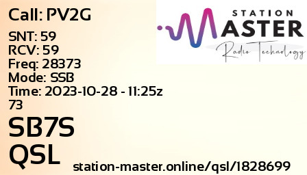 QSL Card for SB7S QSO with PV2G