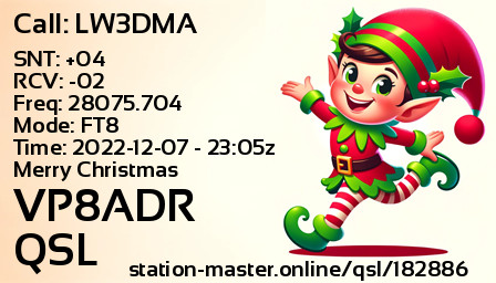 QSL Card for VP8ADR QSO with LW3DMA
