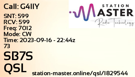 QSL Card for SB7S QSO with G4IIY