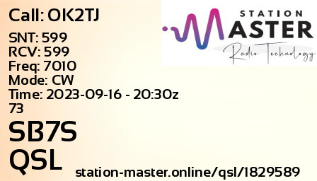 QSL Card for SB7S QSO with OK2TJ