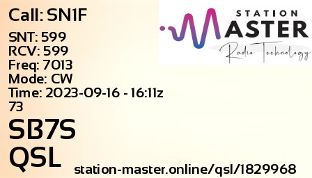 QSL Card for SB7S QSO with SN1F