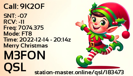 QSL Card for M3FON QSO with 9K2OF