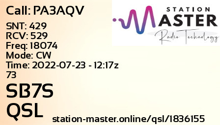 QSL Card for SB7S QSO with PA3AQV