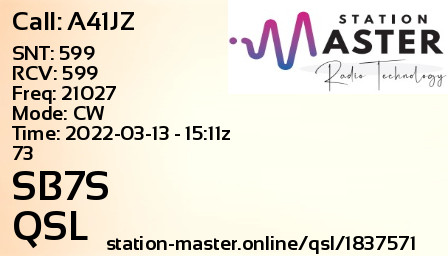 QSL Card for SB7S QSO with A41JZ