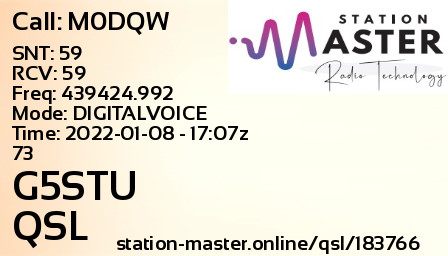 QSL Card for G5STU QSO with M0DQW