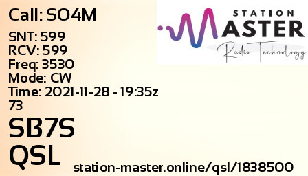 QSL Card for SB7S QSO with SO4M