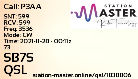 QSL Card for SB7S QSO with P3AA