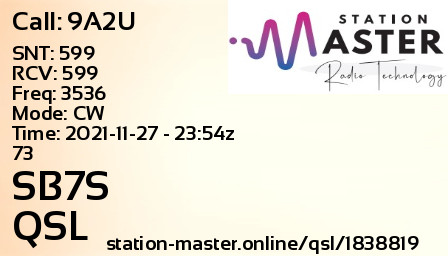 QSL Card for SB7S QSO with 9A2U