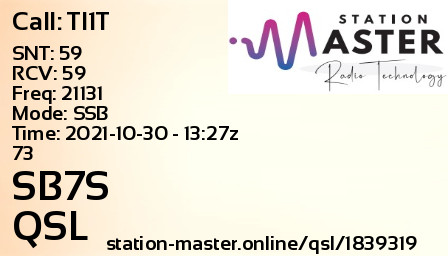 QSL Card for SB7S QSO with TI1T