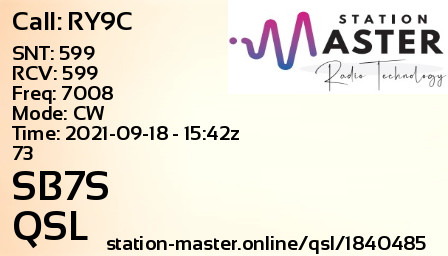 QSL Card for SB7S QSO with RY9C