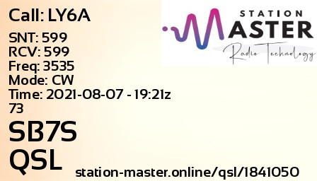 QSL Card for SB7S QSO with LY6A