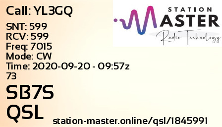 QSL Card for SB7S QSO with YL3GQ