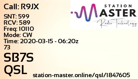 QSL Card for SB7S QSO with R9JX