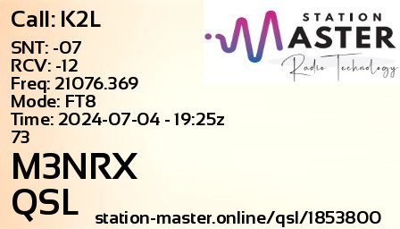 QSL Card for M3NRX QSO with K2L
