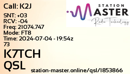 QSL Card for K7TCH QSO with K2J