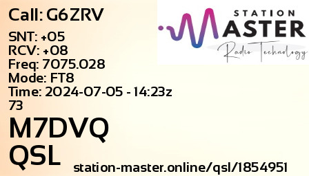 QSL Card for M7DVQ QSO with G6ZRV