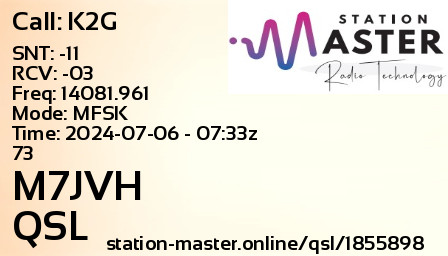 QSL Card for M7JVH QSO with K2G
