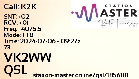 QSL Card for VK2WW QSO with K2K