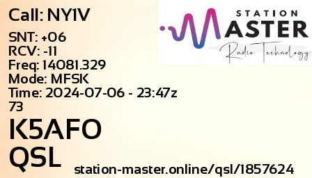 QSL Card for K5AFO QSO with NY1V