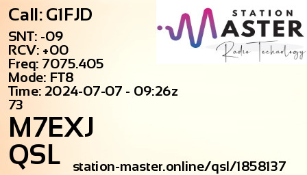 QSL Card for M7EXJ QSO with G1FJD