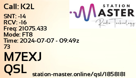 QSL Card for M7EXJ QSO with K2L