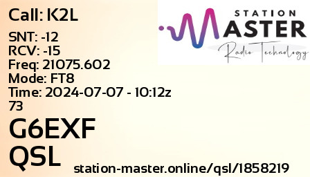 QSL Card for G6EXF QSO with K2L