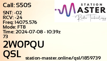 QSL Card for 2W0PQU QSO with S50S