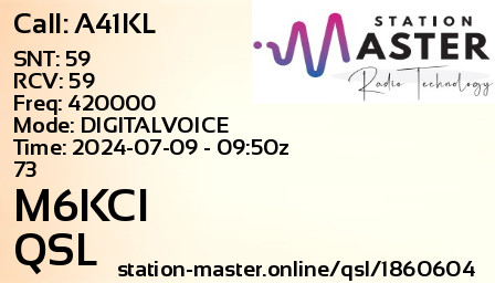QSL Card for M6KCI QSO with A41KL