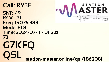 QSL Card for G7KFQ QSO with RY3F