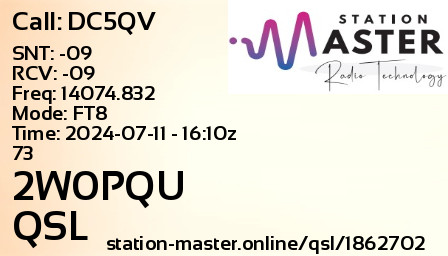 QSL Card for 2W0PQU QSO with DC5QV