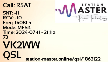 QSL Card for VK2WW QSO with R5AT