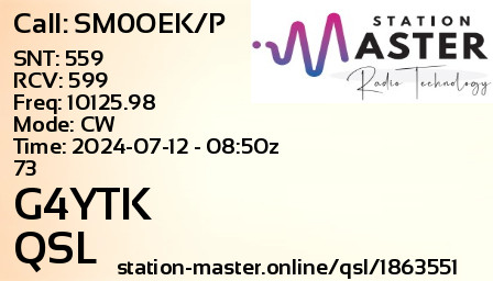 QSL Card for G4YTK QSO with SM0OEK/P