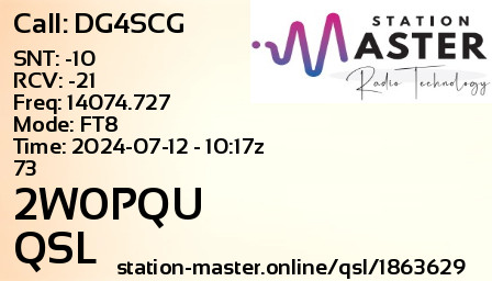 QSL Card for 2W0PQU QSO with DG4SCG
