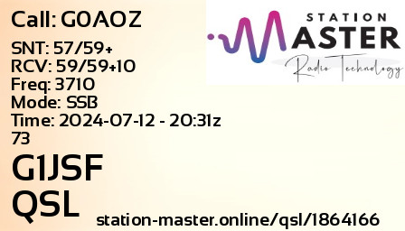 QSL Card for G1JSF QSO with G0AOZ