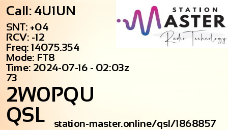 QSL Card for 2W0PQU QSO with 4U1UN