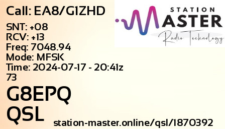 QSL Card for G8EPQ QSO with EA8/G1ZHD