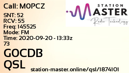 QSL Card for G0CDB QSO with M0PCZ