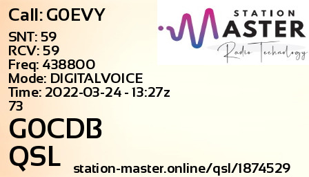 QSL Card for G0CDB QSO with G0EVY