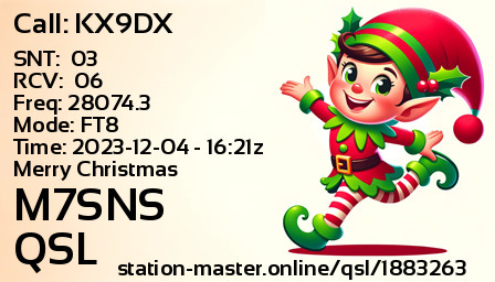 QSL Card for M7SNS QSO with KX9DX