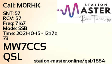 QSL Card for MW7CCS QSO with M0RHK
