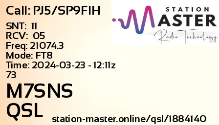 QSL Card for M7SNS QSO with PJ5/SP9FIH