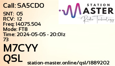 QSL Card for M7CYY QSO with SA5CDO