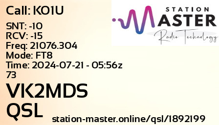 QSL Card for VK2MDS QSO with KO1U