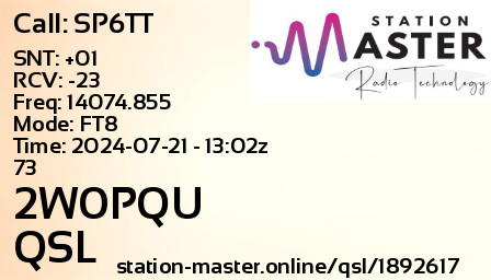 QSL Card for 2W0PQU QSO with SP6TT