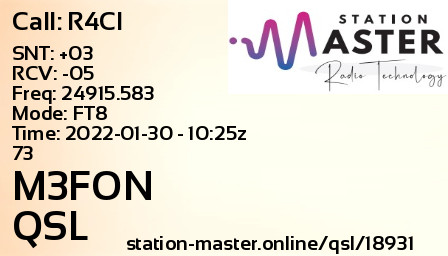 QSL Card for M3FON QSO with R4CI
