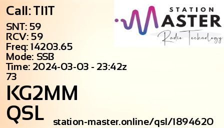 QSL Card for KG2MM QSO with TI1T