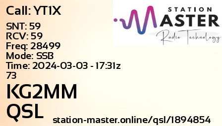 QSL Card for KG2MM QSO with YT1X
