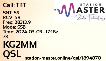 QSL Card for KG2MM QSO with TI1T