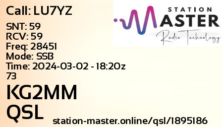 QSL Card for KG2MM QSO with LU7YZ